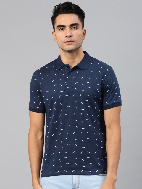 

Genius18 Men Navy Blue Printed Polo Collar T-shirt