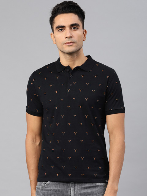 

Genius18 Men Black Printed Polo Collar T-shirt