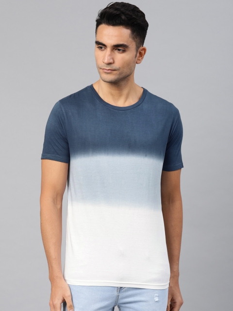 

Genius18 Men Blue & White Dyed Round Neck T-shirt