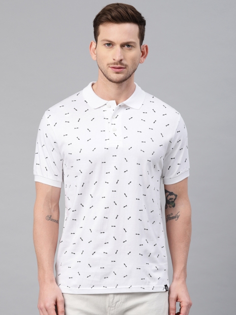 

Genius18 Men White & Black Printed Polo Collar T-shirt