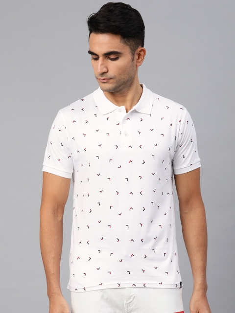 

Genius18 Men White Printed Polo Collar T-shirt