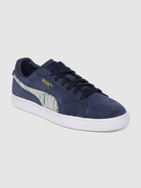 

Puma Unisex Navy Blue Ripped Denim Suede Sneakers