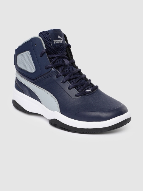 

Puma Men Navy Blue Colourblocked Rebound BBX Mid-Top Sneakers