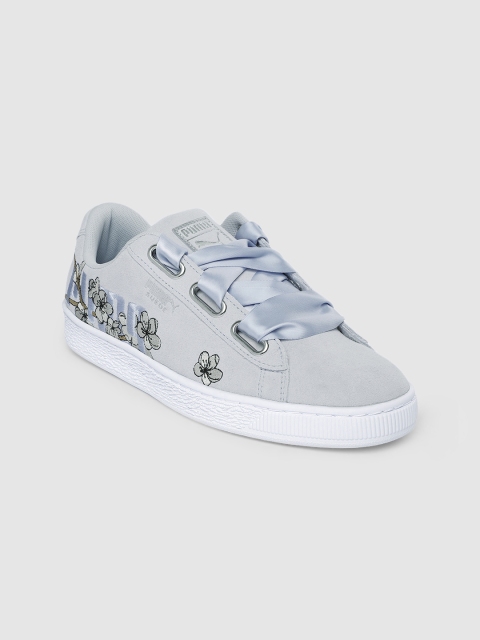 

Puma Women Grey Embroidered Heart Floral Suede Sneakers