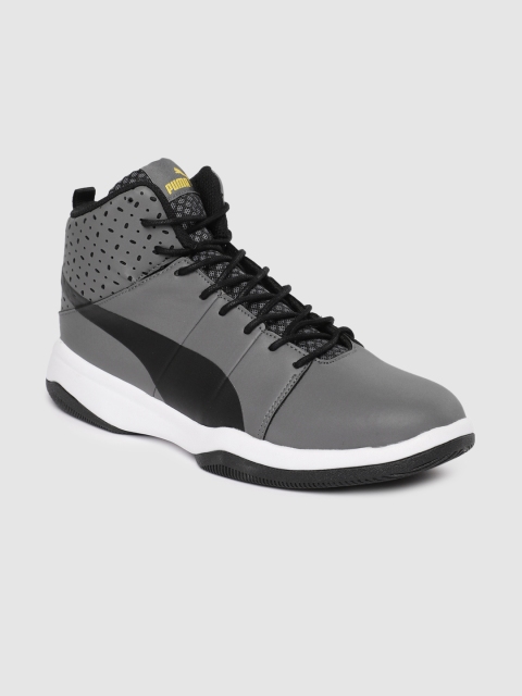 

Puma Men Grey Solid Rebound BBX Perf IDP Mid-Top Sneakers