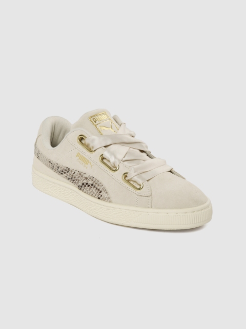 

Puma Women Cream-Coloured Suede Heart Snake Lux Sneakers