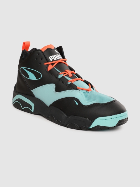 

Puma Unisex Black & Blue Colorblocked Leather Source Mid Buzzer Mid-Top Sneakers