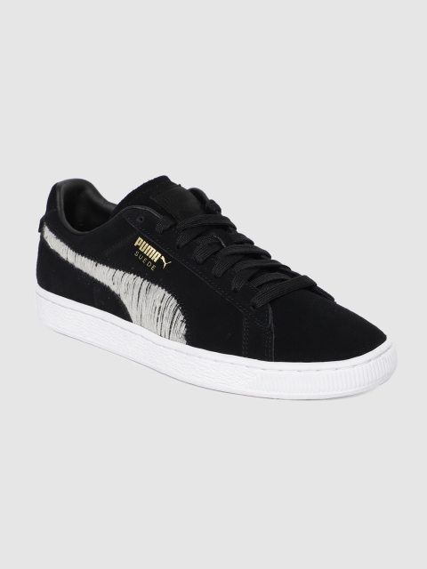 

Puma Unisex Black Ripped Denim Suede Sneakers