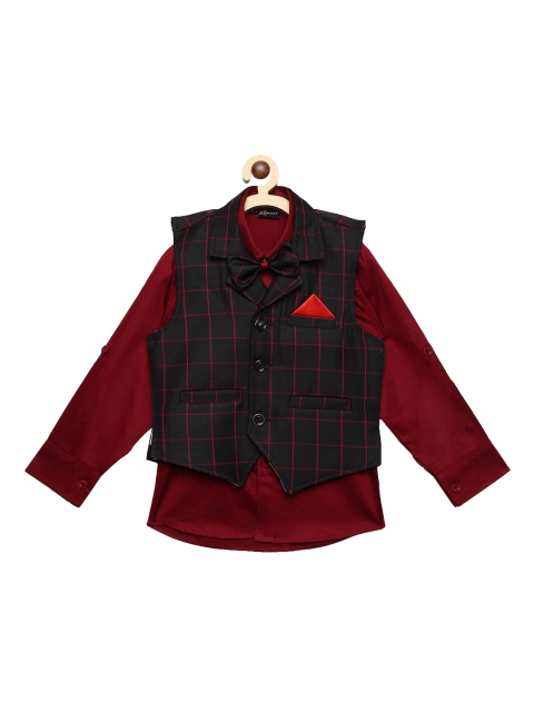 

Aj DEZInES Boys Maroon Regular Fit Solid Party Shirt