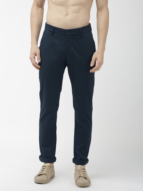 

Flying Machine Men Navy Blue Super Slim Fit Solid Regular Trousers