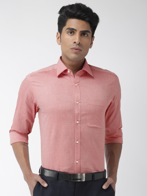 

Raymond Men Coral Red & White Slim Fit Self Design Formal Shirt