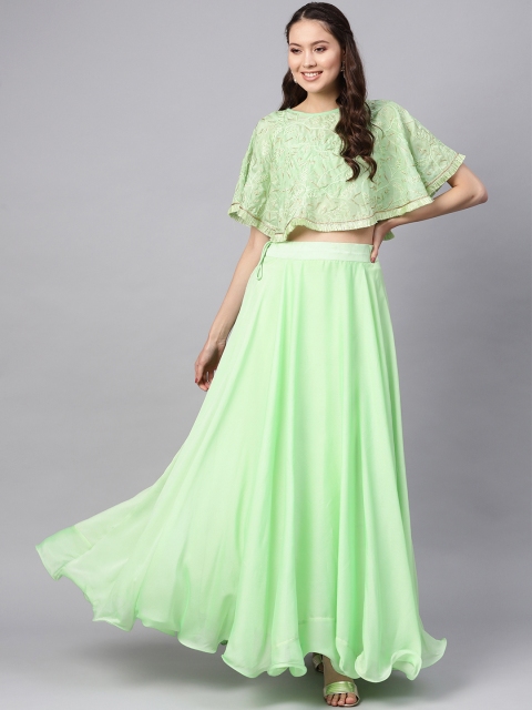 

Inddus Green Embroidered Semi-Stitched Lehenga & Unstitched Choli with Dupatta