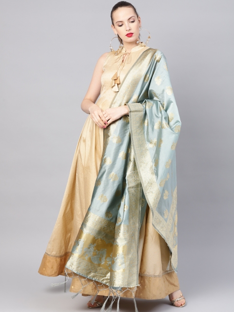 

Inddus Women Beige & Golden Woven Design Anarkali Kurta