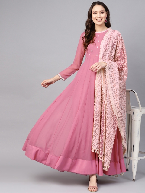 

Inddus Women Pink Yoke Design Anarkali Kurta with Dupatta