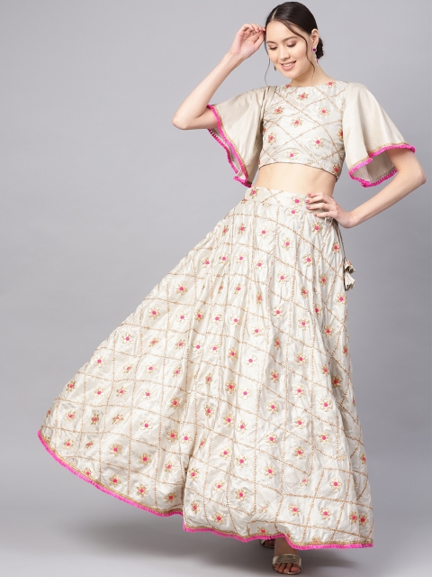 

Inddus Grey Embroidered Semi-Stitched Lehenga with Unstitched Choli