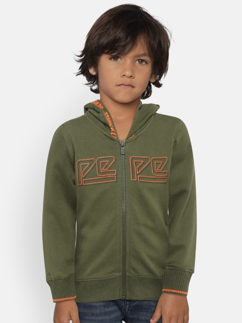 

Pepe Jeans Boys Olive Green Printed Hooded Sweatshirt