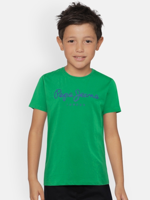 

Pepe Jeans Boys Green Printed Round Neck Pure Cotton T-shirt