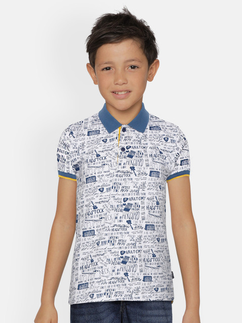 

Pepe Jeans Boys White & Blue Cotton Typography Printed Polo Collar T-shirt