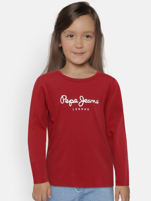 

Pepe Jeans Girls Red Printed CHLOE IP Round Neck Pure Cotton T-shirt