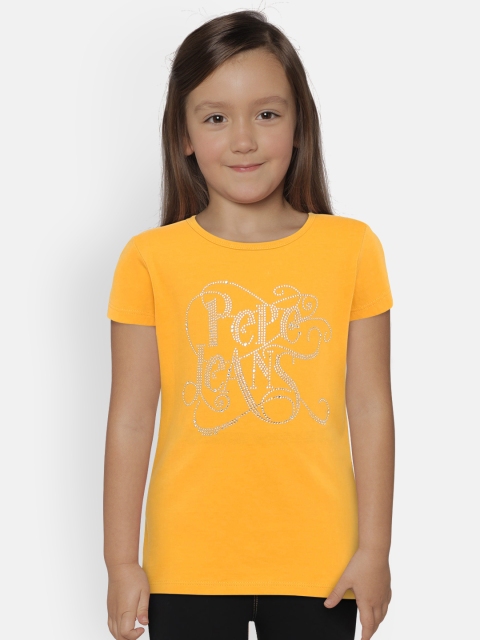 

Pepe Jeans Girls Mustard Yellow Self Design Round Neck T-shirt
