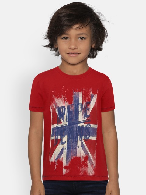 

Pepe Jeans Boys Red Printed HENRY SS IP Round Neck T-shirt