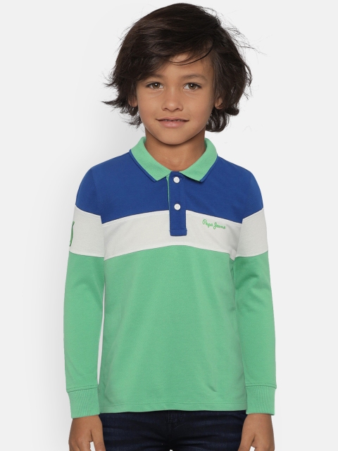 

Pepe Jeans Boys Green & Blue Colourblocked Polo Collar T-shirt