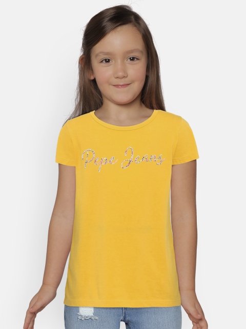 

Pepe Jeans Girls Yellow Printed NINNO IP Round Neck Pure Cotton T-shirt