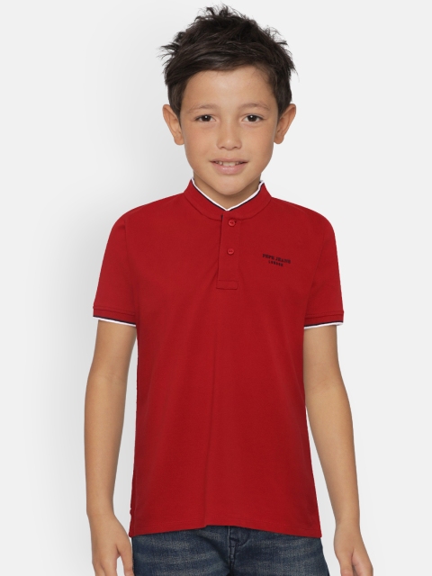 

Pepe Jeans Boys Red Solid Mandarin Collar Pure Cotton T-shirt