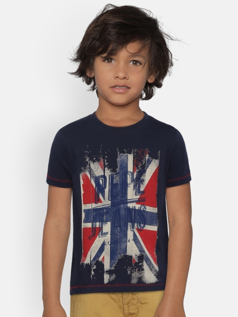 

Pepe Jeans Boys Navy Blue Printed Round Neck Pure Cotton T-shirt