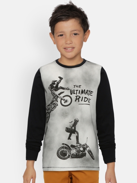 

Pepe Jeans Boys Grey Black Biker Print Round Neck Pure Cotton T-shirt