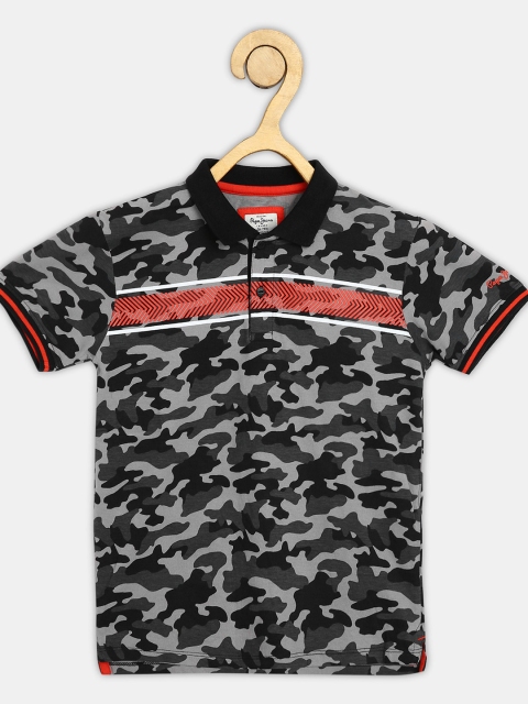 

Pepe Jeans Boys Black & Grey Camouflage Printed Polo Collar T-shirt