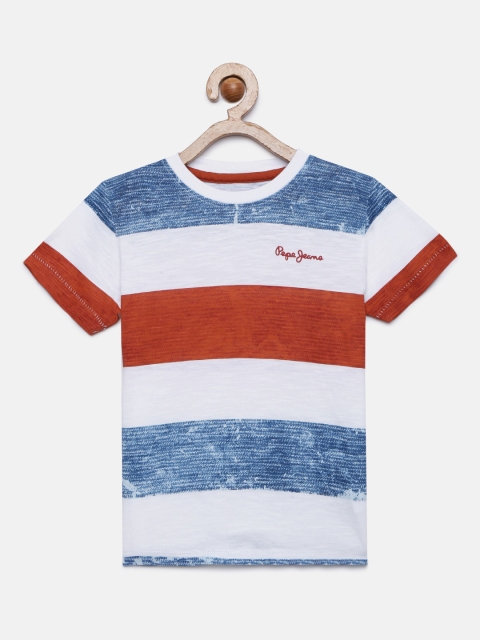 

Pepe Jeans Boys White & Red Striped Round Neck T-shirt