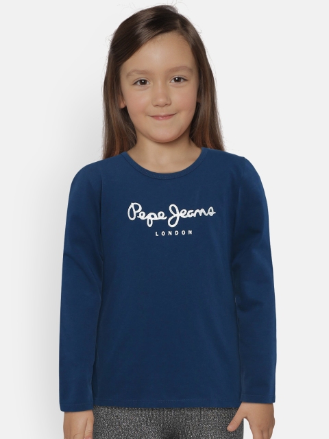 

Pepe Jeans Girls Navy Blue Printed CHLOE IP Round Neck Pure Cotton T-shirt