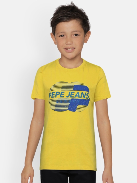 

Pepe Jeans Boys Yellow Printed Round Neck Pure Cotton T-shirt