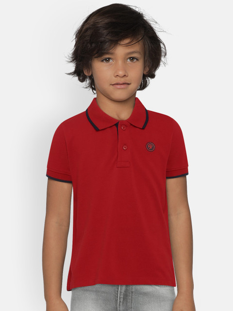 

Pepe Jeans Boys Red Printed Polo Collar Pure Cotton T-shirt