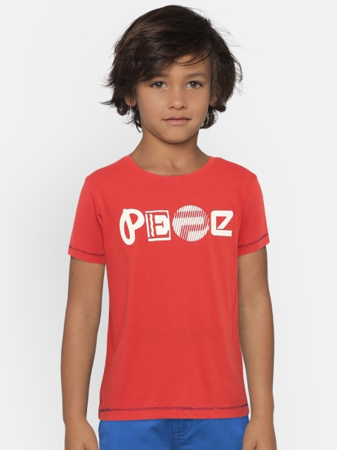

Pepe Jeans Boys Red Printed PARKER SS IP Round Neck T-shirt