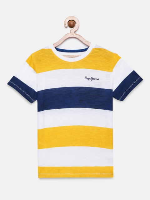 

Pepe Jeans Boys Yellow & Blue Striped Round Neck T-shirt