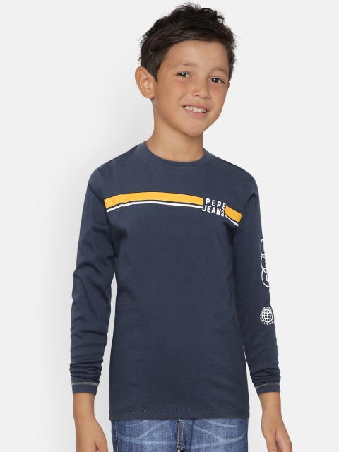

Pepe Jeans Boys Navy Blue Solid Round Neck Pure Cotton T-shirt