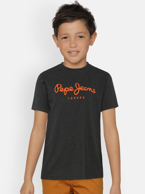 

Pepe Jeans Boys Charcoal Grey Printed Round Neck Pure Cotton T-shirt