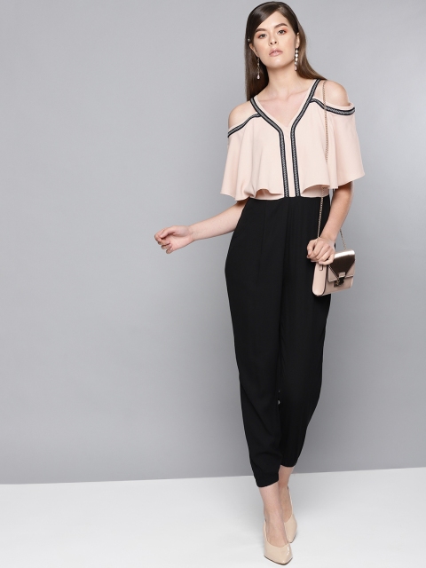 

STREET 9 Women Black & Beige Colourblocked Layered Basic Jumpsuit