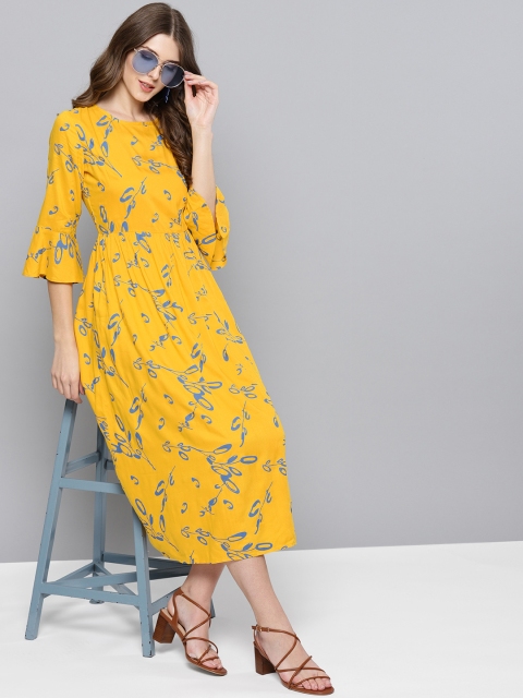 

STREET 9 Women Yellow & Blue Printed A-Line Dress