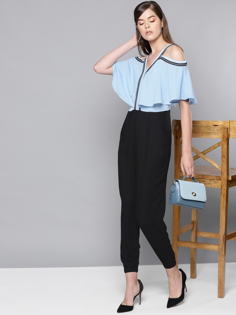 

STREET 9 Women Blue & Black Colourblocked Basic Jumpsuit
