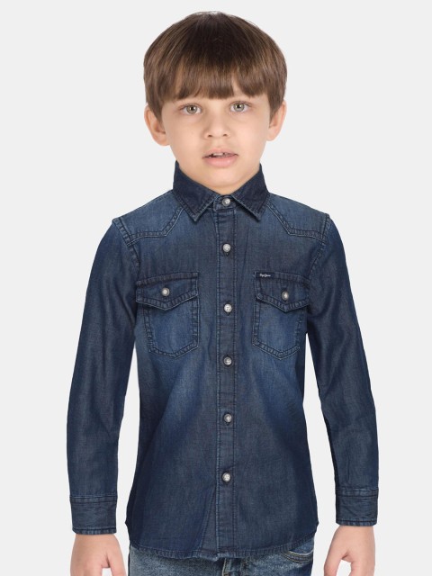 

Pepe Jeans Boys Navy Blue Faded Casual Chambray Shirt