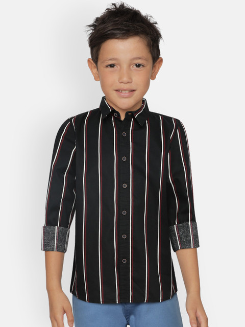

Pepe Jeans Boys Black & Maroon Regular Fit Striped Casual Shirt