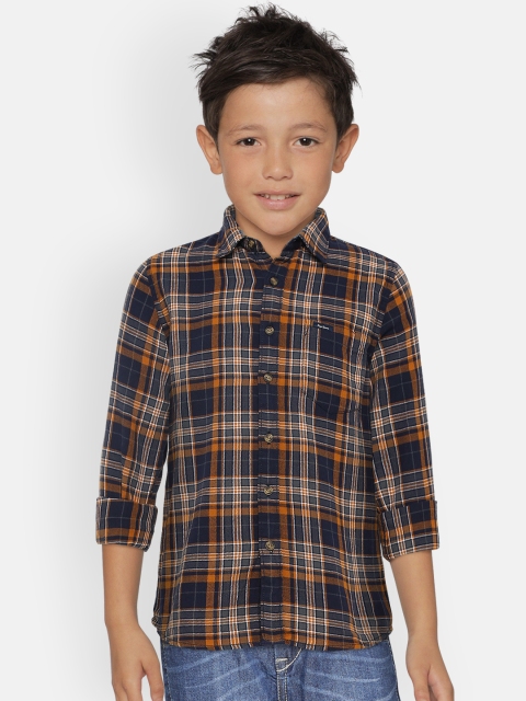 

Pepe Jeans Boys Mustard & Blue Regular Fit Checked Casual Shirt