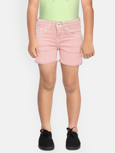 

Pepe Jeans Girls Pink Solid Skinny Fit Mid-Rise Denim Shorts