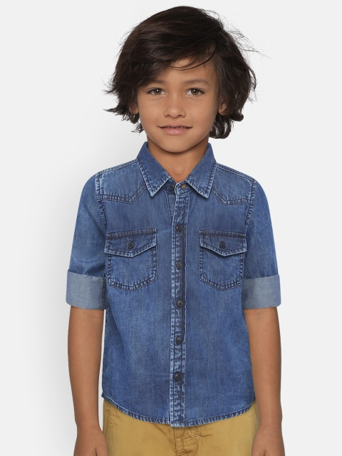 

Pepe Jeans Boys Blue Washed DAVIN LS IP Regular Fit Casual Chambray Shirt