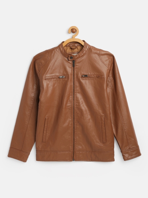 

Pepe Jeans Boys Tan Brown Connor Solid Biker Jacket