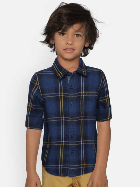 

Pepe Jeans Boys Blue & Yellow DART LS IP Regular Fit Checked Casual Shirt