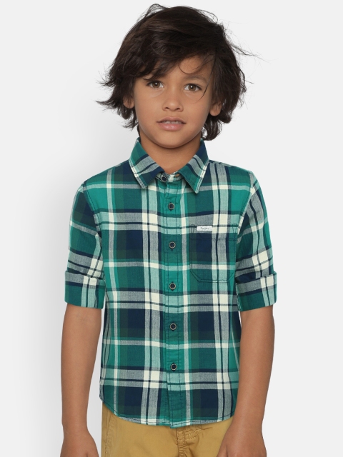 

Pepe Jeans Boys Green & Blue MAGNUS LS IP Regular Fit Checked Casual Shirt